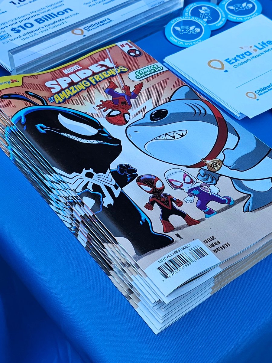 ExtraLifeAtl's tweet photo. Huge thanks to Chris &amp; @UrbnpopComicsCo for the invite - and for the comics we’ll use to recruit and share with kids at future events.  This community keeps leveling up.

#ExtraLifeATL #FreeComicBookDay #GamingForGood #ExtraLife https://t.co/mTwsDAjPUr