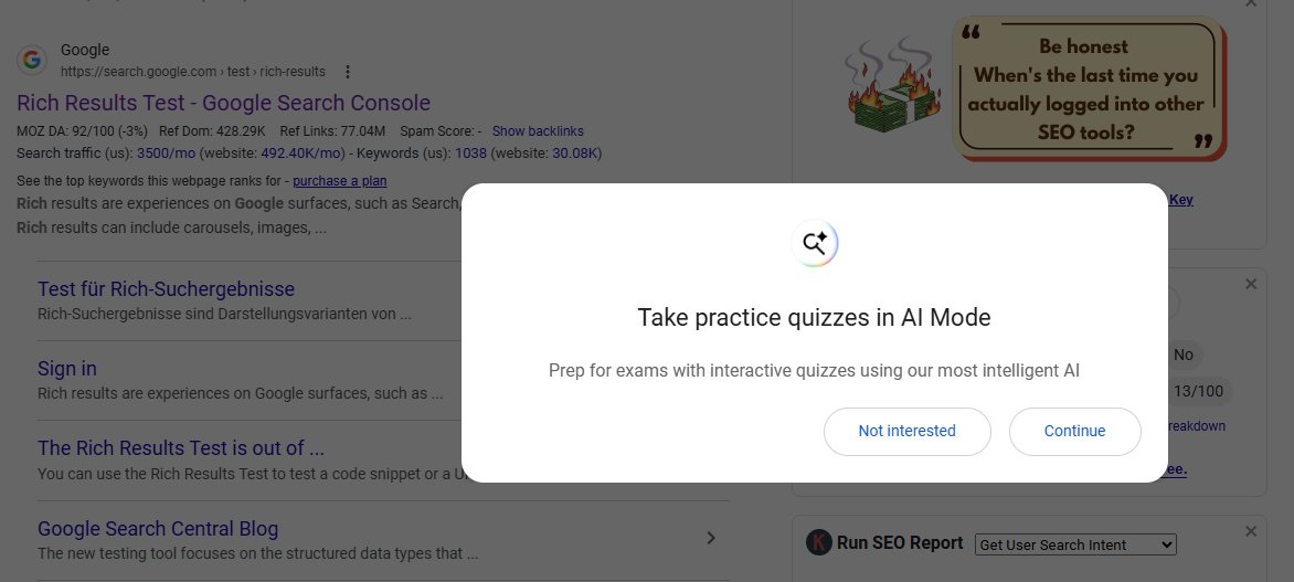 markalves's tweet photo. Google adding a popup ad for AI Mode on desktop? https://t.co/8a2w2YSW3M