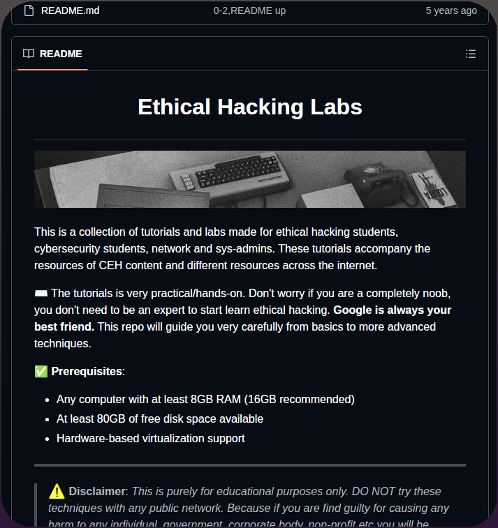 tom_doerr's tweet photo. Hands-on ethical hacking labs for students

https://t.co/LY2B2hRAqu https://t.co/oZi96m8DQQ