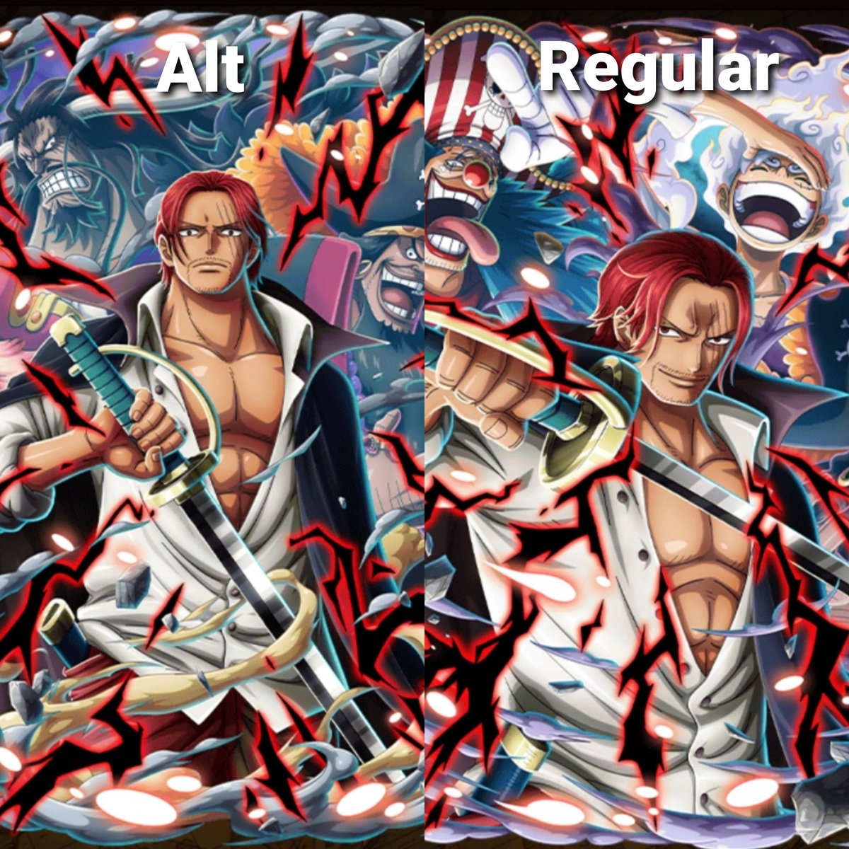 ThatguyKurt_'s tweet photo. @DaTruthDT OPTC has had alt arts for THREE WHOLE YEARS by now, an the only difference is that, the art https://t.co/KEkjtyehUH