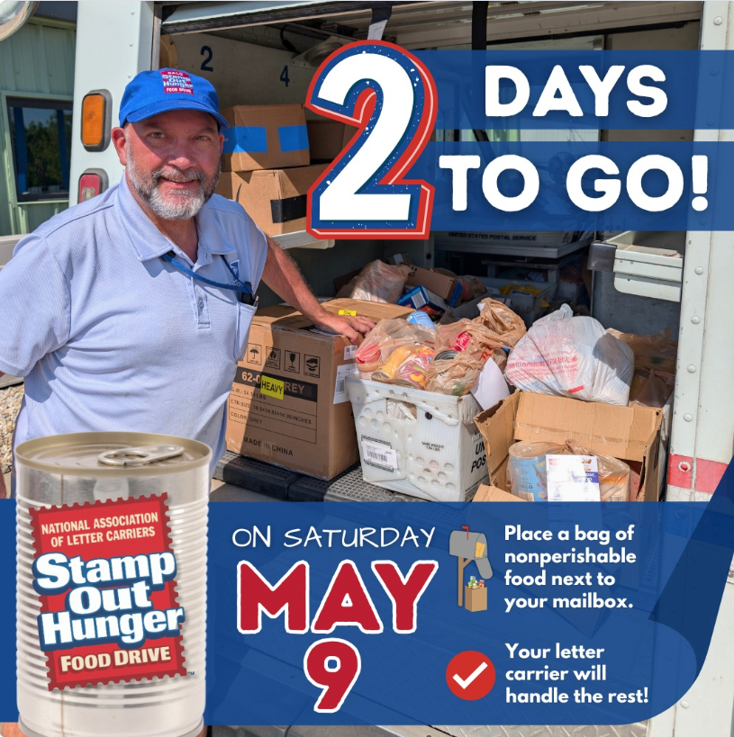 UFCW8's tweet photo. We're proud to support #StampOutHunger this Saturday, May 9th! Leave a bag of nonperishable food by your mailbox Sat. morning and your letter carrier will take care of the rest. Donations stay in your local community. It's that easy! 🥫  #NALC #UFCW #AFLCIO https://t.co/xbUFqTtrmw