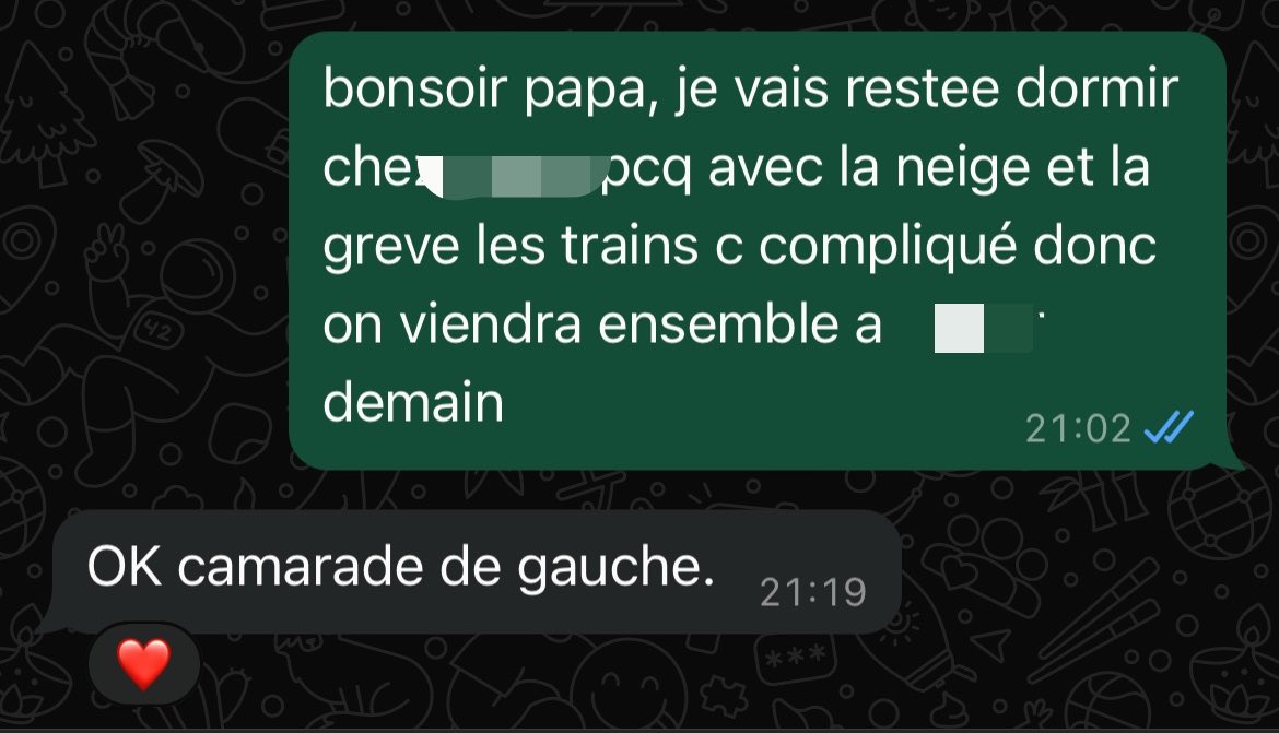 conv normale avec mon daron depuis que je l’ai forcé a voter melenchon en 2022