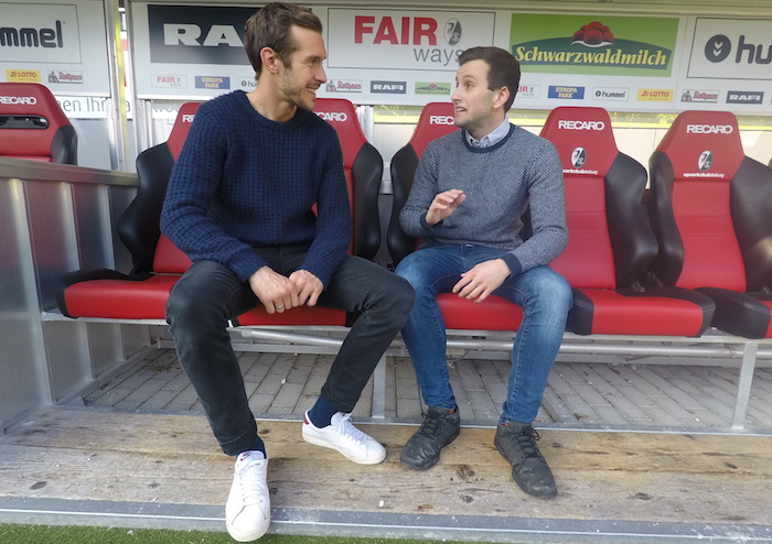 archiert1's tweet photo. Got to speak Julian Schuster, then Freiburg club captain, nine years ago. 

He spoke about how then coach Christian Streich would inspire them. Now Schuster as coach is an inspirer in his own right, leading Freiburg into their first major European final. Remarkable story. https://t.co/PgVSwH88LR