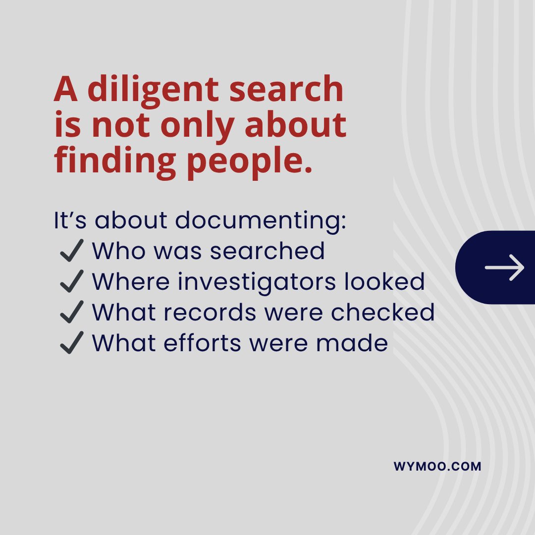 Wymoo's tweet photo. An international diligent search is not only about finding missing heirs,  it’s about proving due diligence before disputes arise. 

Avoid probate delays and legal risk. Contact Wymoo for help: https://t.co/O8W7rHss12

#Probate #DueDiligence #MissingHeirs #LegalInvestigations https://t.co/XDOCtfKuaB