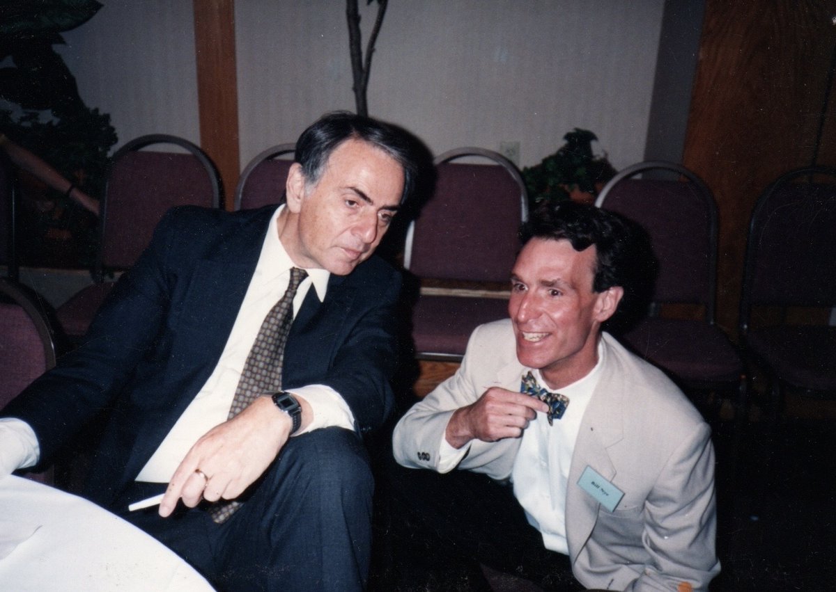 During Bill Nye's 10-year college reunion in 1987, he went to great lengths to meet with Carl Sagan at Cornell. Sagan's assistant told Nye, "Okay, you can talk to him for five minutes."

In their meeting at the space sciences building, Nye explained that he was interested in