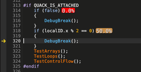 warheart1's tweet photo. Added support for the new DebugBreak() to #quackdebugger, although I realised I can support it in all shader models, not just SM6.10. It breaks as you expect in the local thread, but I also added analysis to see if any threads in the dispatch hit it. https://t.co/49t7aCsr05