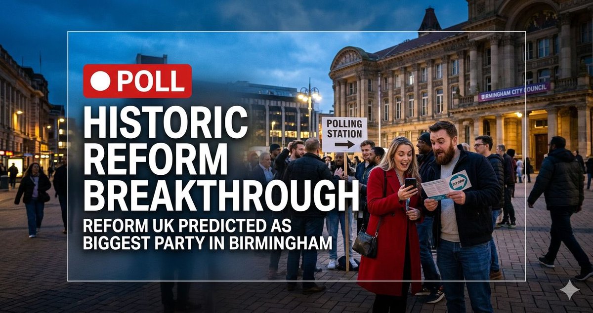 🔴 POLL PREDICTS HISTORIC REFORM BREAKTHROUGH

A final poll before voting opened today predicts Reform UK could become the biggest party in Birmingham, with the party hoping to seize control of the council after Labour’s 14-year reign. 

Read more 🔗 ⬇️ vpnews.co.uk/uk-local-elect…