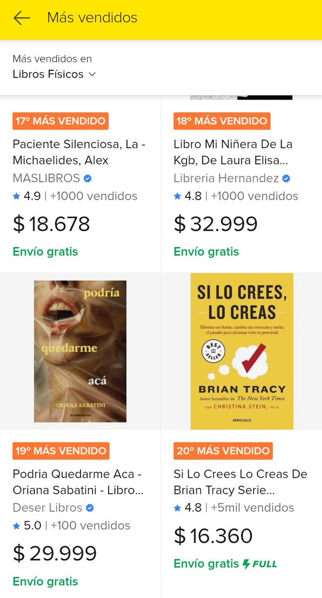 3 publicaciones entre los 20 libros físicos más vendidos de Mercado Libre 🥹💖
