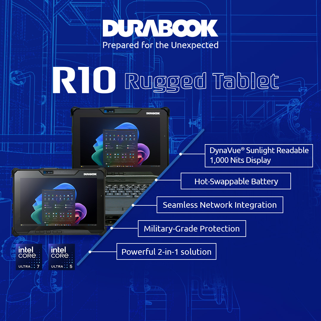 DURABOOK's tweet photo. Direct sunlight. Battery swap without shutdown. 6-foot drop. The R10 doesn't flinch. 1,000-nit display, hot-swappable power, military-grade protection, Intel Core Ultra processing. Field-ready mobility for real work. See it: https://t.co/Cn7eaNmJ8Z
#RuggedComputing #FiedTech #AI https://t.co/zU2tmM6S8k