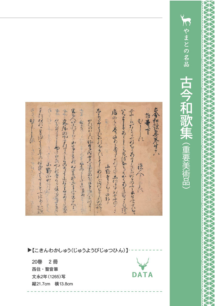 本書は、文永2年(1265)に書写された『古今和歌集』で、昭和24年に重要