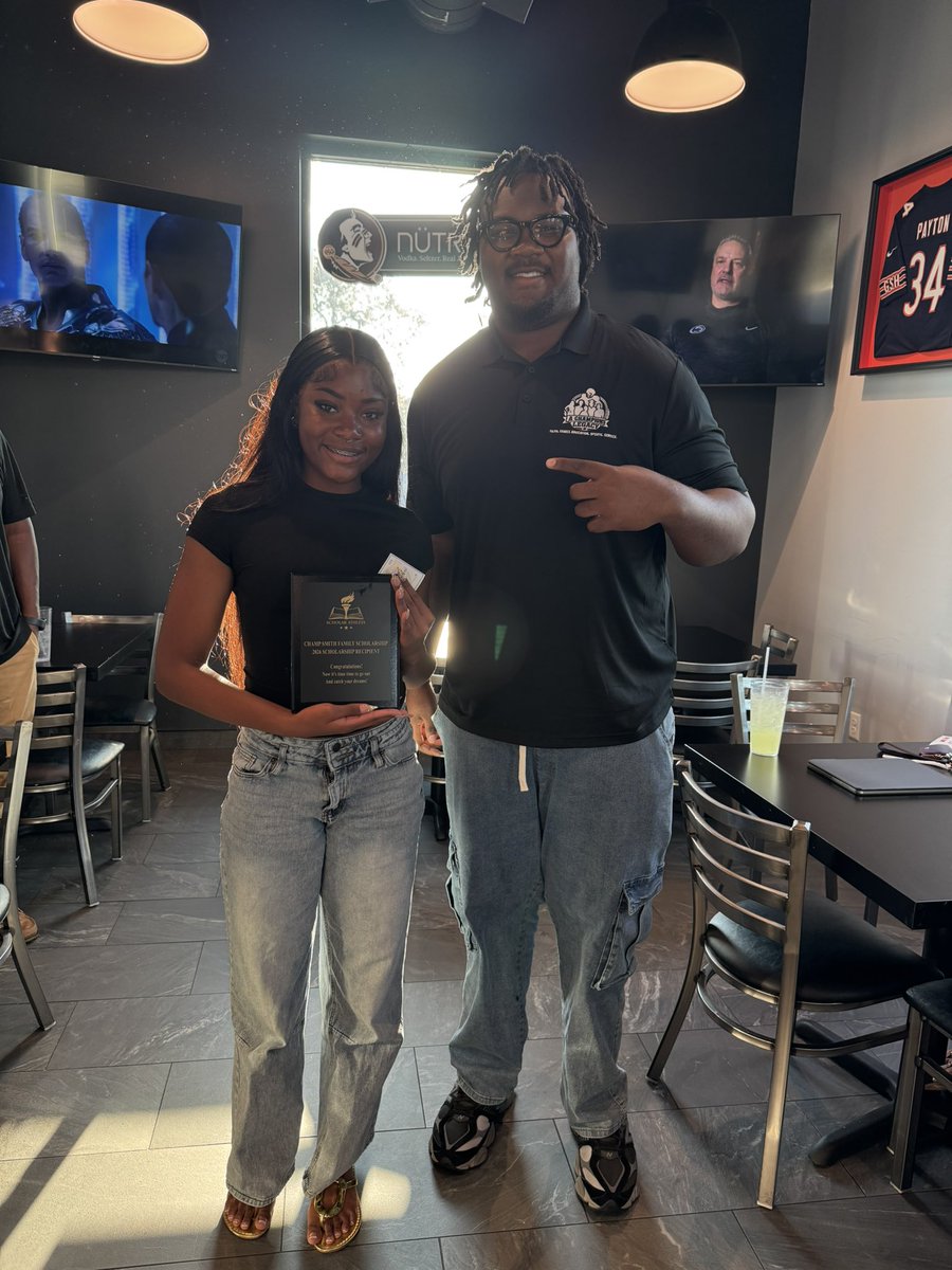 ChampSmith55's tweet photo. Congrats to the 2026 Champ Smith Family Scholarship Recipients; Amanda Watson Headed to Florida State Univ. Austin Banzhaf headed to Auburn Univ., Tyvan Eckles is headed to Erskine Univ. &amp; Quinton Dames Jr. is headed to Lawrence Univ. Thank you Phatz Chicken Sports Bar &amp; Grille. https://t.co/ATzbOnC4s7