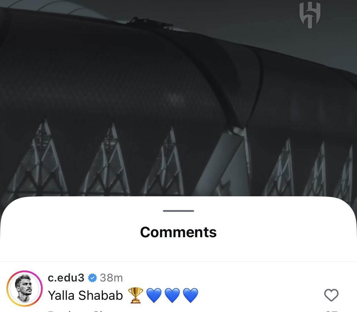 🚨🚨🚨— إدواردو ردًا على بوست الهلال دعمًا للاعبي الهلال قبل نهائي أغلى الكؤوس 

يلاااااا شباب 🏆💙💙💙