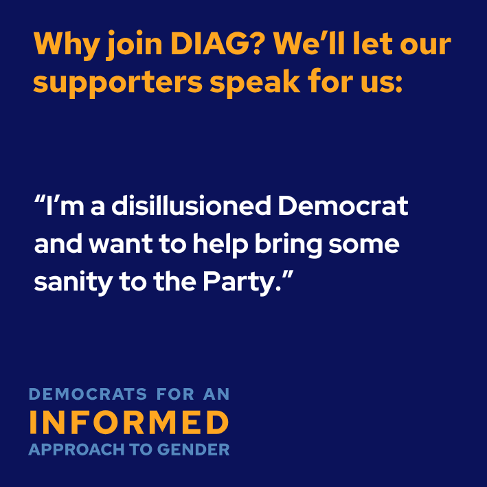 DIAGdemocrats's tweet photo. The media and our party are promoting the false narrative that all liberal Dems are okay with gender ideology and the associated medical and societal harms. We’re not. And if you’re not either, join us at https://t.co/M50ydjjMZz #shiftthenarrative https://t.co/XLgYAz45lz