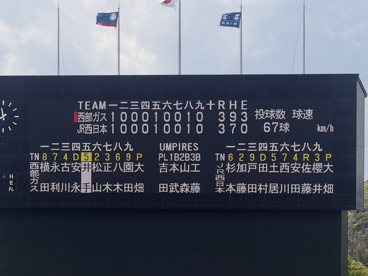 JABA九州大会
JR西日本vs西部ガス 試合終了でございます。