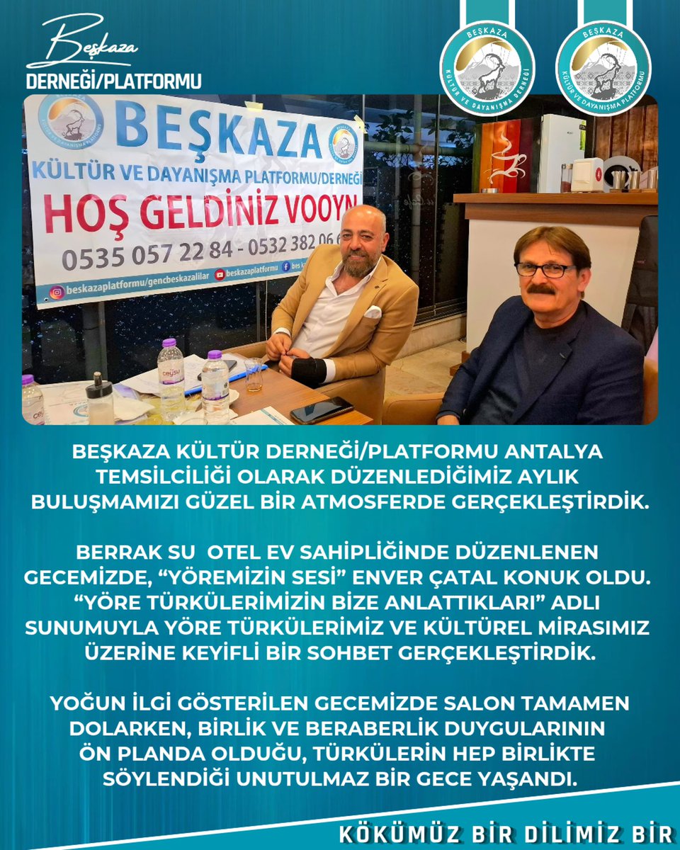 Devrimkarakus's tweet photo. @BeskazaPlatform Beşkaza Antalya temsilciliği buluşması yoğun bir katılım ile gerçekleşti. Her geçen gün genişleyen ailemiz…
#antalya #muğla #beşkaza #yörük https://t.co/0ZNy8XkzRg