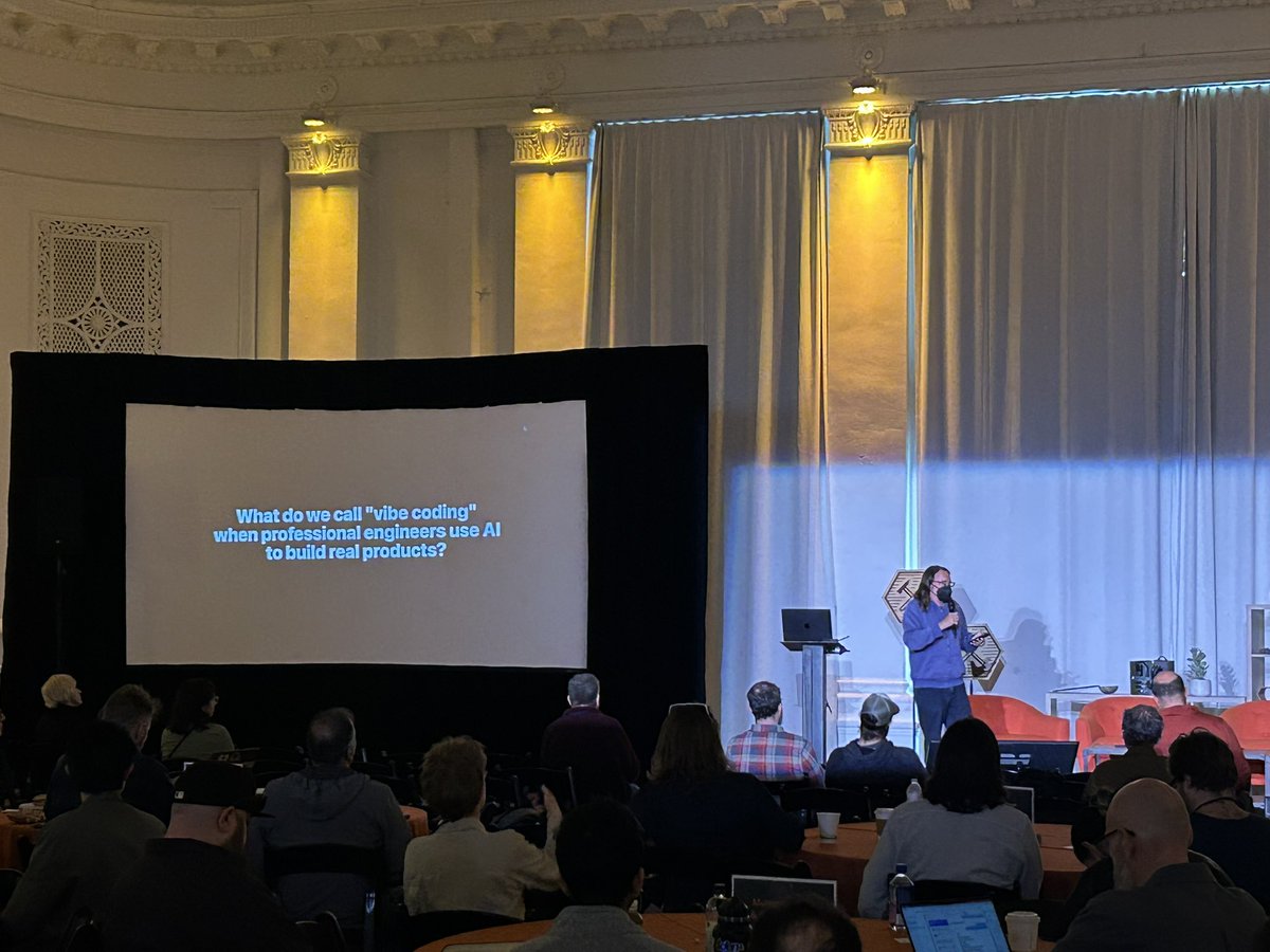 AndrewPark1313's tweet photo. @josephruscio .@simonw “When engineers use vibe coding tools to build, I’ve been referring to it as ‘agentic engineering.’” #DevGuild https://t.co/8k2jbX3FFJ
