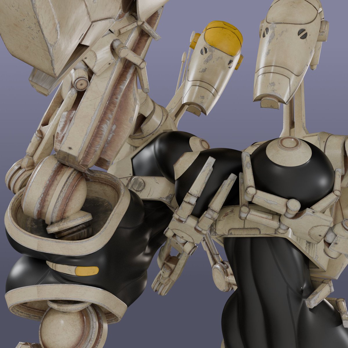 lPickleJuicel's tweet photo. I decided to re-upload all the B1 lady droids together, just in case I want to update them, like now, I forgot...

How could I allow them to go out fully "Naked"? So I went ahead and gave them Pasties, to make sure they don't get any grime or Suspicious substances in their holes. https://t.co/tPzX28WJo3