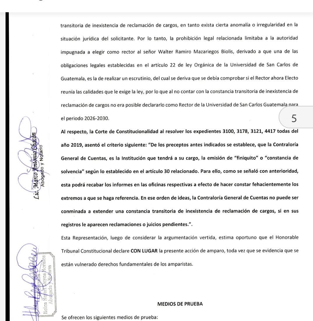 #URGENTE 📣 Por no contar con un finiquito, la CGC y la PGN pidieron al Juzgado Décimo Quinto de Primera Instancia Civil, que se otorgue amparo en definitiva, que anule el proceso electoral del 8 abril, que denominó a Walter Mazariegos como rector electo de la USAC.