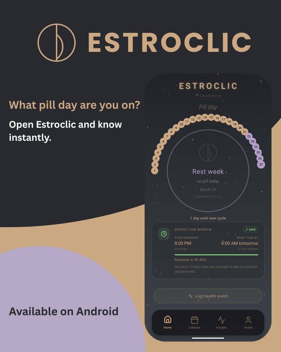oumaimas97's tweet photo. I got tired of Flo assuming I wanted a baby. So I built my own pill tracker. No fertility tracking. No ovulation predictions. Just your pill. It's called Estroclic and it's on Android. 
https://t.co/ZwOlX7eXZG https://t.co/xcf4MI9vIv