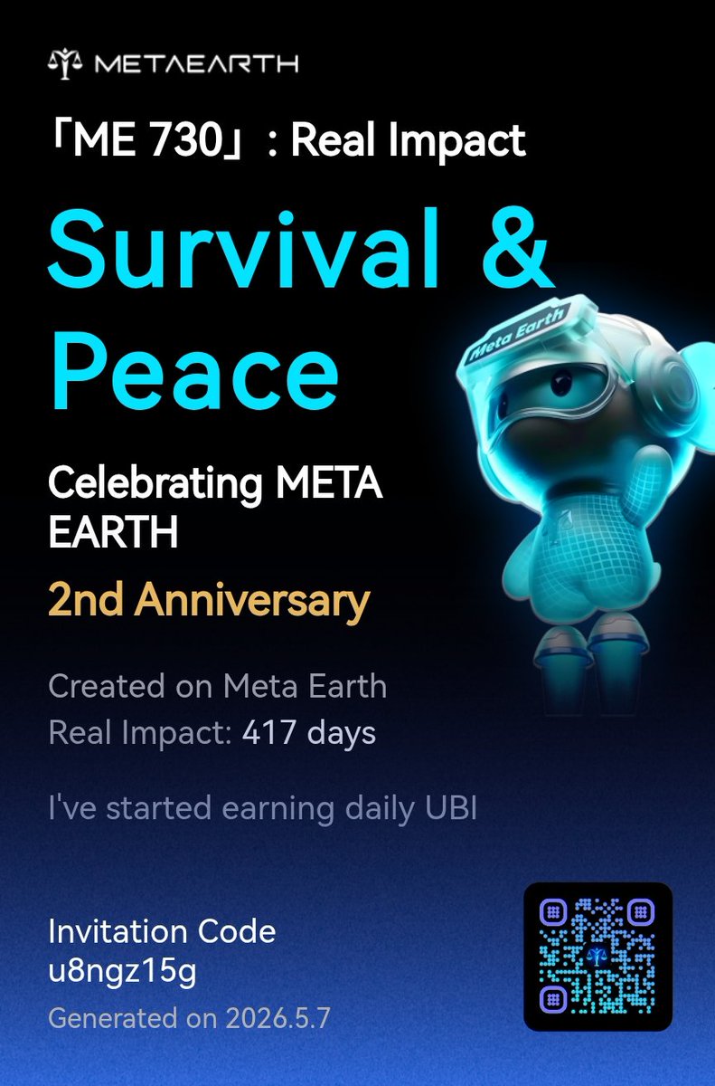 Saviour4real1's tweet photo. 「ME 730」: Real Impact
I've earned 1.12 MEC on Meta Earth
and helped 7 people start their daily unconditional basic income
This is my real impact. Click the link below to join, you can also create your own impact — let's win $20,000 USD together!
https://t.co/63a3jNHIdV https://t.co/4poLpt4UPt