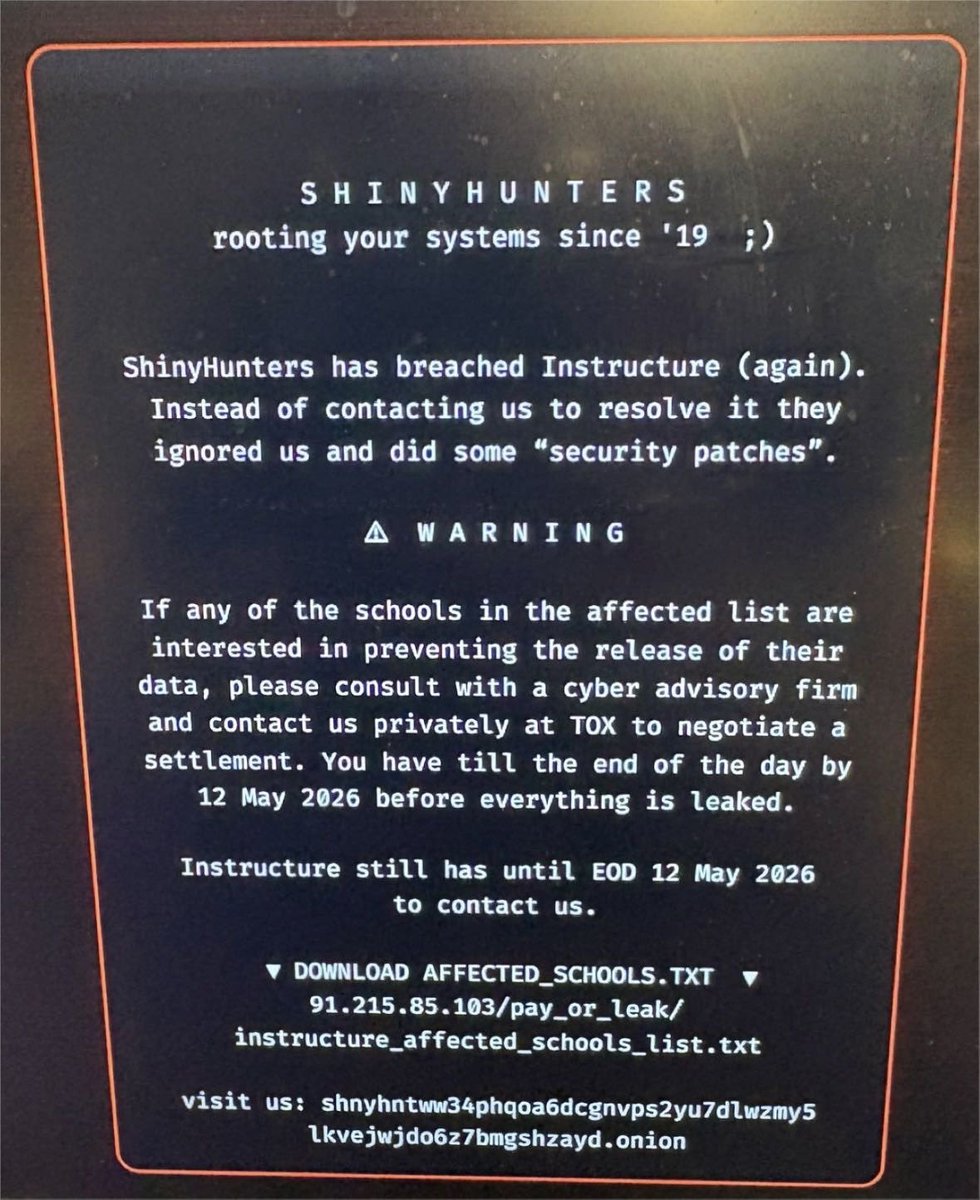 "Canvas" is a "learning managment system" used by around 8000 universities around the world but mostly in the United States.

A million students and teachers likely saw this ransomware message when they tried to login today. This makes it a newsworthy event.

This happened right