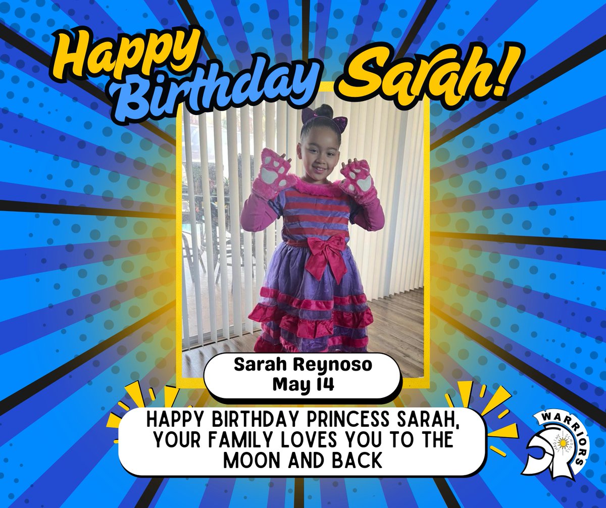 ImagineSLSchool's tweet photo. Happy Birthday to our amazing first grade Warrior, Sarah Reynoso! 🥳🎉
We hope your day is filled with lots of smiles, laughter, fun, and all your favorite things. Thank you for being such a wonderful part of our Warrior family. Keep shining bright and making first grade awesome! https://t.co/afZxFleqWB