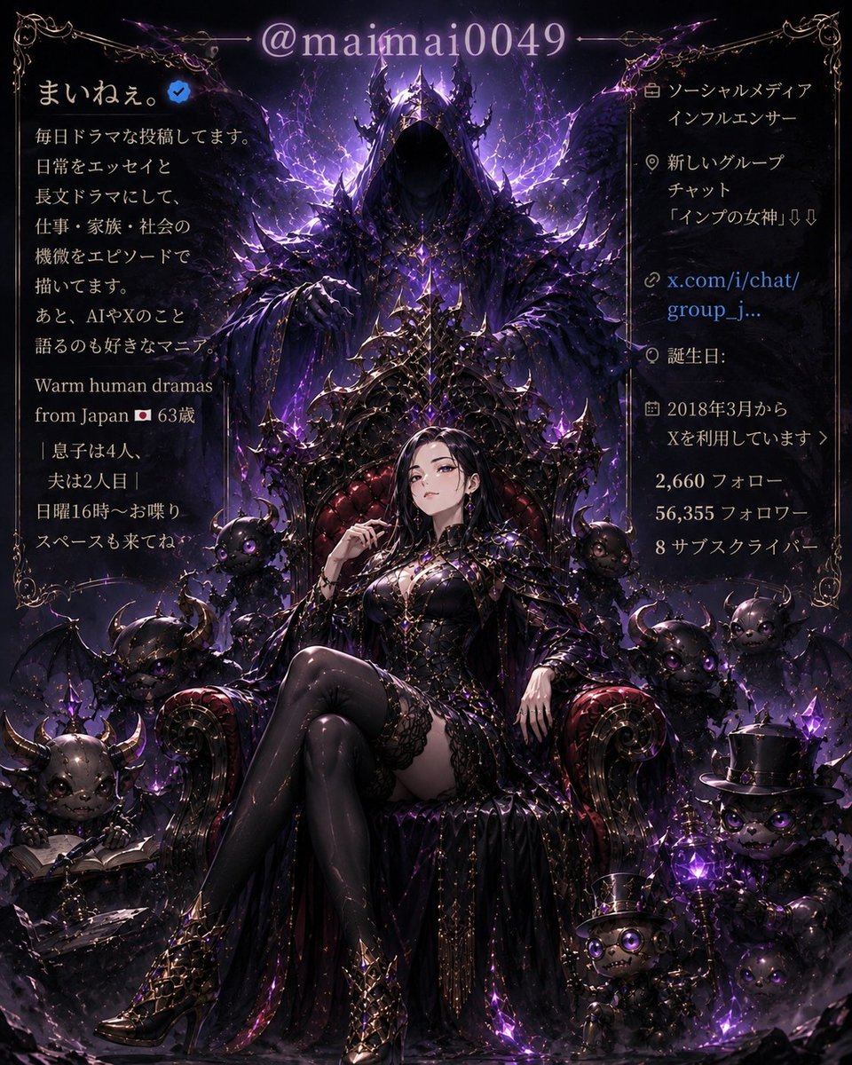 さあ、ひれ伏すがいい。 魔女王として君臨。 後ろの守護はAI魔王よ