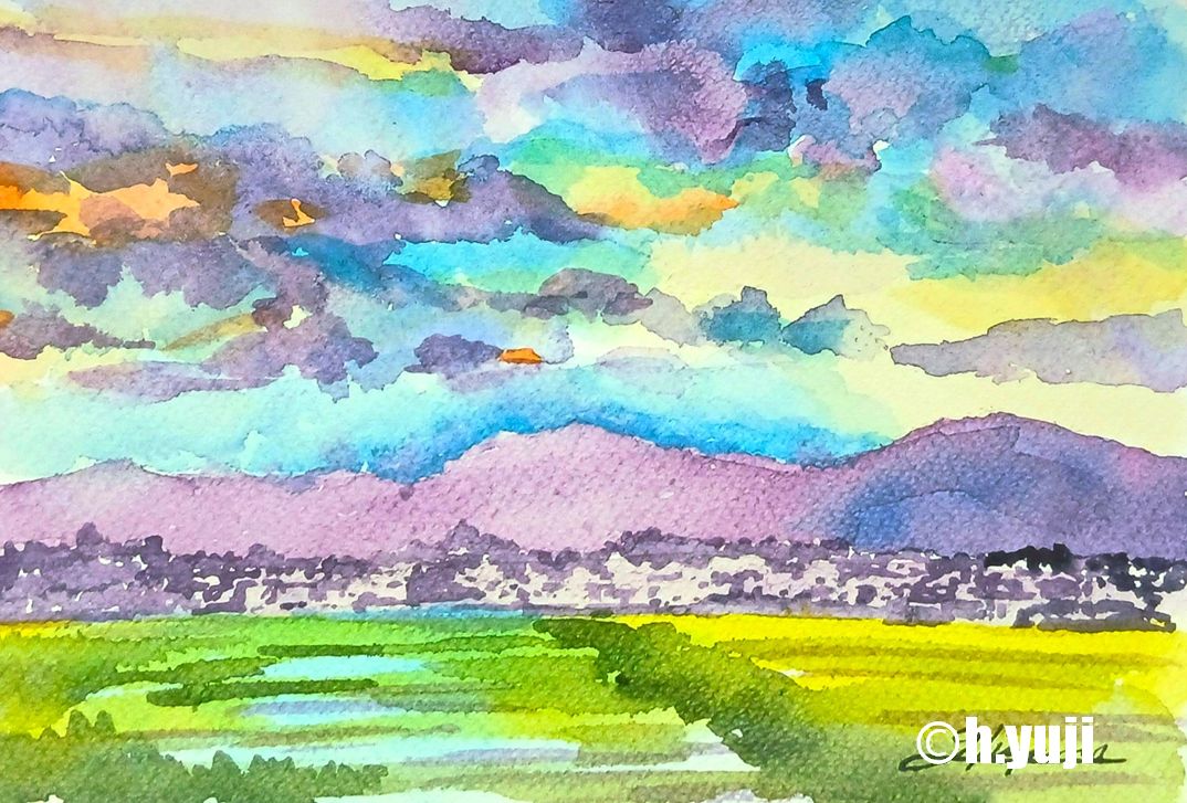 紫雲たなびく鈴鹿の峰々 大地は生命力に溢れている #水彩画