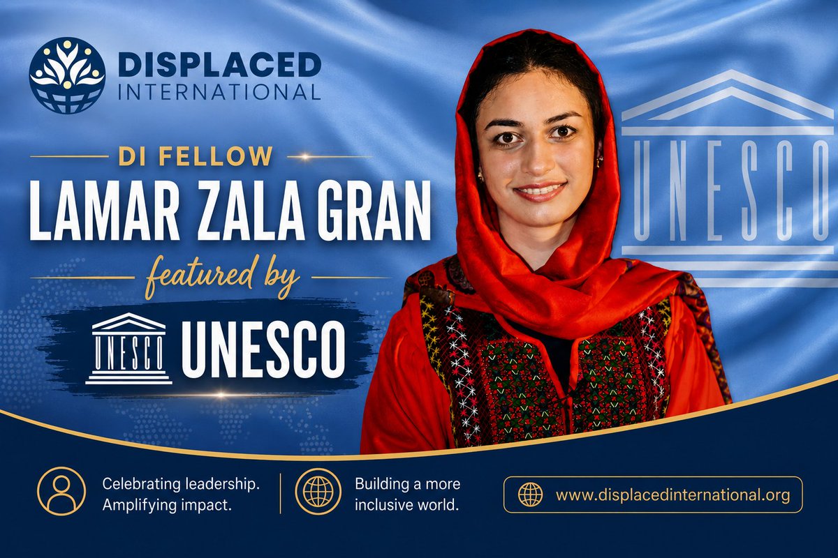 displacedint's tweet photo. Displaced International proudly celebrates DI Fellow Lamar Zala Gran following UNESCO’s powerful feature story on her fight to keep Afghan girls learning in the face of repression, displacement, and exile.

Lamar’s story is the story of a generation of Afghan girls whose classrooms were shut down overnight after August 2021 — but whose dreams refused to disappear. Forced to flee Afghanistan as a university student, she turned pain into purpose, helping create online and hybrid education programs connecting Afghan girls to teachers, mentorship, leadership training, and hope across borders.

As Lamar says, for Afghan girls, education is “dignity, survival, and hope.” In a world trying to erase them from public life, learning itself has become an act of resistance.

Today, Afghanistan remains the only country in the world where girls are banned from secondary and higher education. More than 2.2 million Afghan girls are denied schooling, according to UNESCO and UNICEF. Yet girls continue studying in secret, through screens, candlelight, and extraordinary courage.

Read Lamar’s UNESCO feature story:
https://t.co/v292gjkSuL

Read Lamar’s profile at Displaced International:
https://t.co/HuF7rLvjiZ

#LetAfghanGirlsLearn #EducationCannotWait #Afghanistan #GirlsEducation #UNESCO #AfghanWomen #HumanRights #DisplacedInternational

@UNESCO @UNICEF @UN @antonioguterres @Malala @MalalaFund @UN_Women @UNHumanRights @Refugees @UNmigration @UNAMAnews @hrw @amnesty @CARE @RESCUEorg @SaveChildren @eucopresident @StateDept @USEmbassyKabul @Education2030UN @lamar_zal @MAshrafHaidari @FoushanjiH