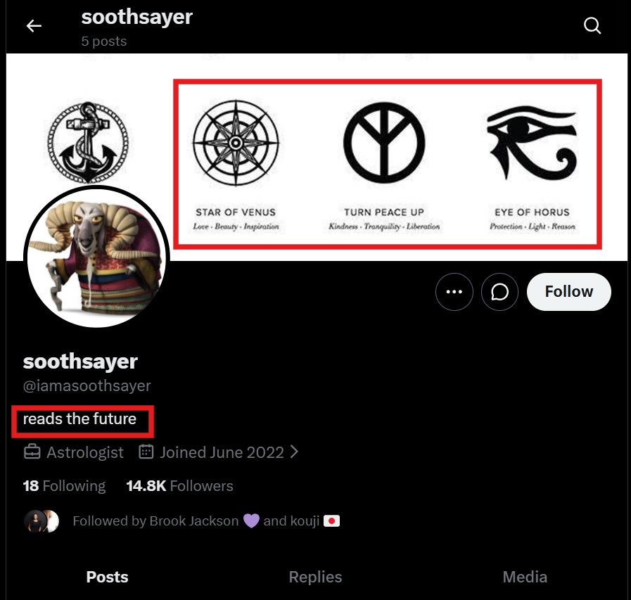 SaikoWeb3's tweet photo. The profile. Bio: ‘reads the future.’ Joined June 2022. 14.8K followers on 5 posts.
And that banner… https://t.co/LcQ6vjZ7on