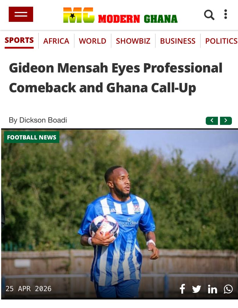 mense_3's tweet photo. Grateful to everyone in Ghana 🇬🇭 and beyond who still believes in me and supports my journey 🙏🏾⚽. Thank you for the article 

The challenges only made me stronger. I’m still hungry, still working, and ready for the next opportunity this upcoming season.

The dream is still alive. We keep going to become the best version of ourselves 💪🏾⚽

https://t.co/SHg5xC3d3v

#Football #Ghana #NextChapt