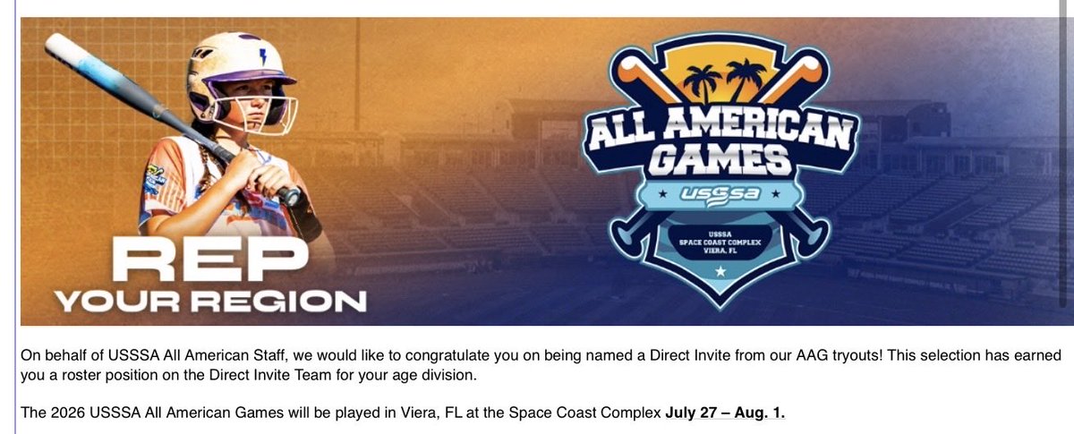 BayWade2's tweet photo. Excited to represent my region as a 13U Direct Invite to the USSSA All-American Games this summer! https://t.co/XgXEfYmvrH