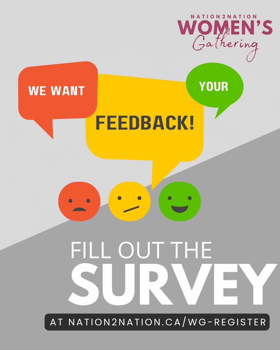 Events_N2N's tweet photo. Complete our survey!

We want to hear how attending the N2N WG went for you? Please take a few moments to complete our attendee feeback survey at https://t.co/bCfhGSJk9t

#yourjourney #N2N #WomensGathering #empoweredwomen #indigenousled #indigenouswomen #princegeorgebc https://t.co/8PBk0H8COc