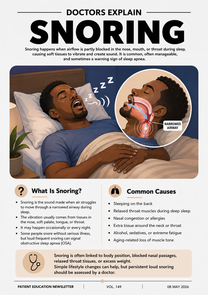 Snoring happens when airflow is obstructed, causing throat tissues to vibrate. Key fixes include side-sleeping, clearing nasal passages, and avoiding alcohol before bed. #SleepHealth #SnoringSolutions #WellnessTips #HealthySleep #SelfCare Snoring happens when airflow is obstructed, causing throat tissues to vibrate. Key fixes include side-sleeping, clearing nasal passages, and avoiding alcohol before bed. #SleepHealth #SnoringSolutions #WellnessTips #HealthySleep #SelfCare