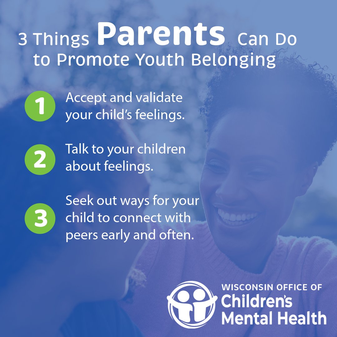 mcw_dsrh's tweet photo. Today is National #ChildrensMentalHealthAwarenessDay and Children's Mental Health Awareness Week here in WI. This year's theme is "Wired for Belonging." Check out the graphics below for tips on how to promote youth belonging. https://t.co/KW7pMUdNKg