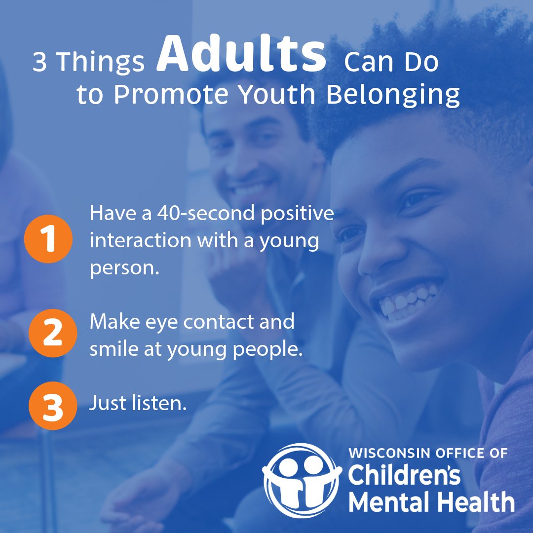 mcw_dsrh's tweet photo. Today is National #ChildrensMentalHealthAwarenessDay and Children's Mental Health Awareness Week here in WI. This year's theme is "Wired for Belonging." Check out the graphics below for tips on how to promote youth belonging. https://t.co/KW7pMUdNKg
