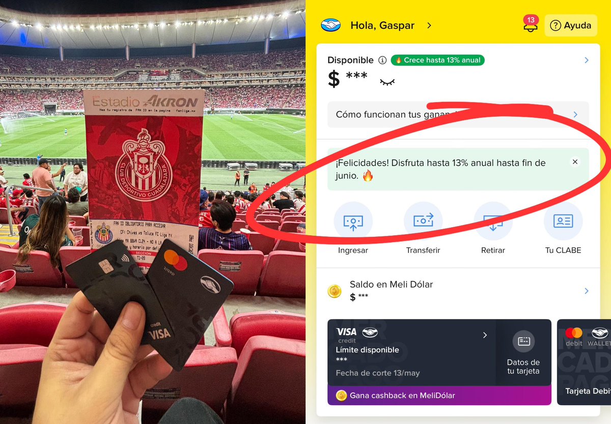 Gaspar_Sparco's tweet photo. ¡GÁNATE UN PASE DOBLE PARA EL @CHIVAS VS tigres! 🎟️🎟️🐐🐯
 
1️⃣ Sigue a @MercadoPagoMex y a mí
2️⃣ Dale 🔁 y ❤️ a este post
3️⃣ Captura de tu cuenta con el rendimiento del 13% hasta fin de Junio
4️⃣ Arroba a un amig@ 🙌🏻

¡SE RIFARÁN 13 PASES DOBLES!🍀 https://t.co/4lPCVO00BQ