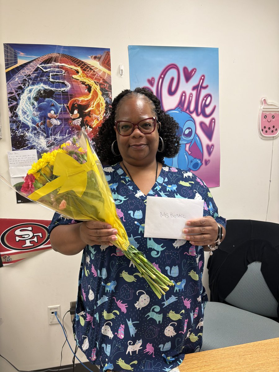 MrsAlhadeff's tweet photo. Happy #NurseAppreciationDay to Ms. Bostic—our clinic assistant who truly takes the pulse of the clinic! 🩺😄 Thanks for keeping things running in good health, curing chaos daily, and always having the right patience. We’re so lucky to have you! 💙🌟 @FultonCoSchools @FultonZone5 @Sara4fcs