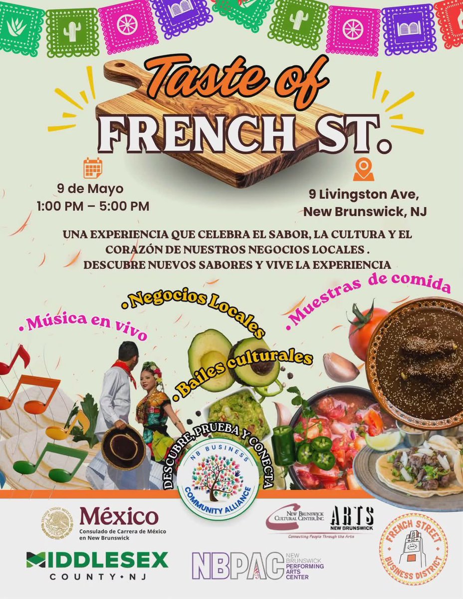 NBCityCenter's tweet photo. Stop by the NBPAC on May 9 from 1–5 PM for the Taste of French Street!
Celebrate culture, community, and the local businesses that make French Street shine.
Live music, performances, and amazing food.
📍9 Livingston Ave, New Brunswick, NJ
#TasteOfFrenchStreet #NewBrunswick https://t.co/hI4b5RRSj7