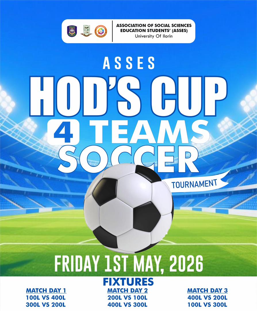 assesunilorin's tweet photo. 🏆⚽ ASSES HOD’s Cup is here!
4 teams, one trophy, and pure football vibes. 🔥
Who’s taking the crown — 100L, 200L, 300L, or 400L? 👀
The battle begins. 🏟️⚡ #ASSES #HODSCup https://t.co/3cLjXxzfG6