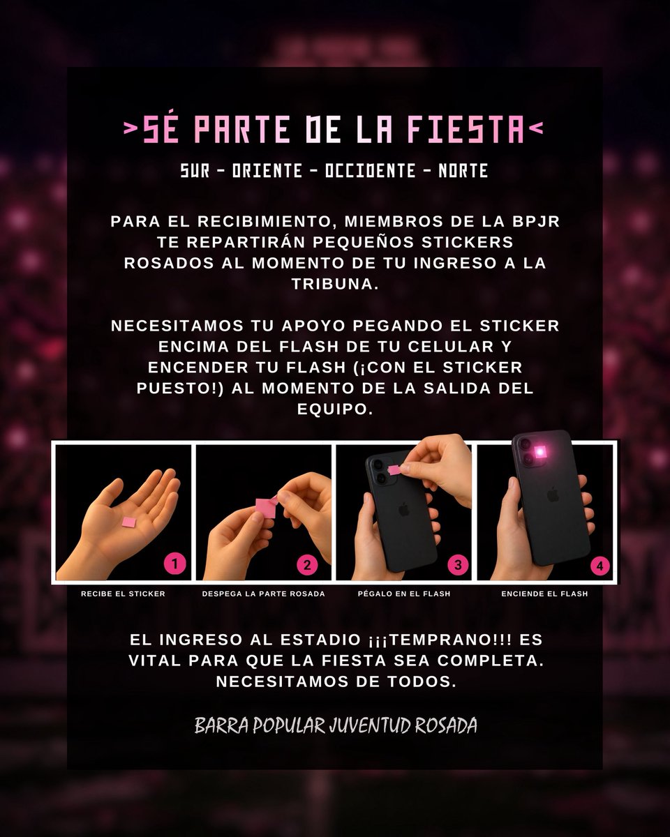 ¡LA FIESTA LA HACEMOS TODOS! 📱

Rosado, se parte de este hermoso recibimiento, vamos a dar una fiesta a la altura de nuestro club y a la altura de este partido. 

Sigue las instrucciones y COMPARTE con todos los rosados que conozcas.

¡QUE SE PRENDA TODO EL GRAU!

#BPJR1991 🩷📸