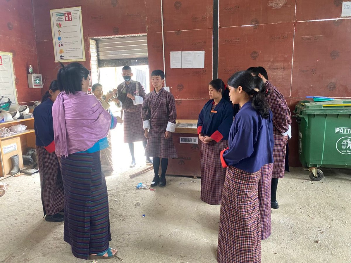 bhutan_clean's tweet photo. 6 May 2026: students from Wangsel Institute for the Deaf, Paro visited Clean Bhutan office and Taba polyester wool unit. The students wanted to explore the possibilities of how to manage waste and upcycle and recycle innovation. https://t.co/upbowj9RHh