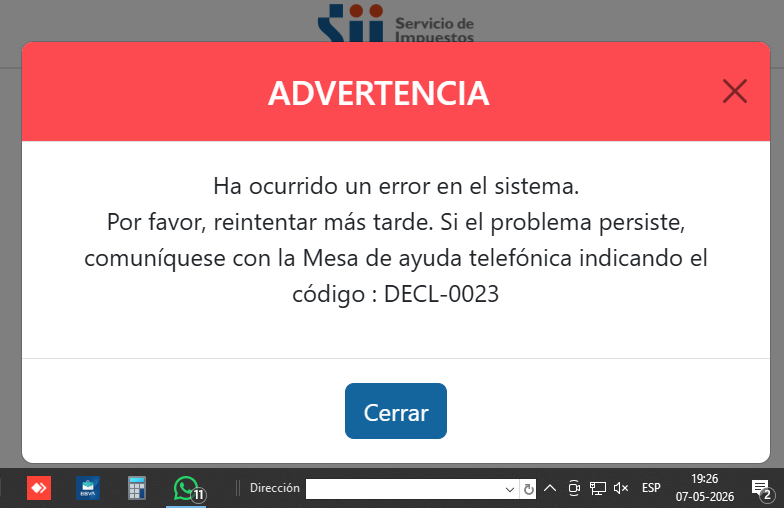 ADOV_Contador's tweet photo. Muy buenas tardes @SII_Chile @InfoGAF1
PAGINA CON #PROBLEMAS
19:26PM; 2026-05-07
@Min_Hacienda @SubseHacienda @ReclamosC @Contraloriacl @chilecont @CRValpo @EYN_ELMERCURIO @meganoticiascl @canal13 @biobio @Cooperativa
#SII #Impuestos #TGR #Emprendedor #Pymes #ReclamoSII #F22 #F29 https://t.co/ikJxPa9twT