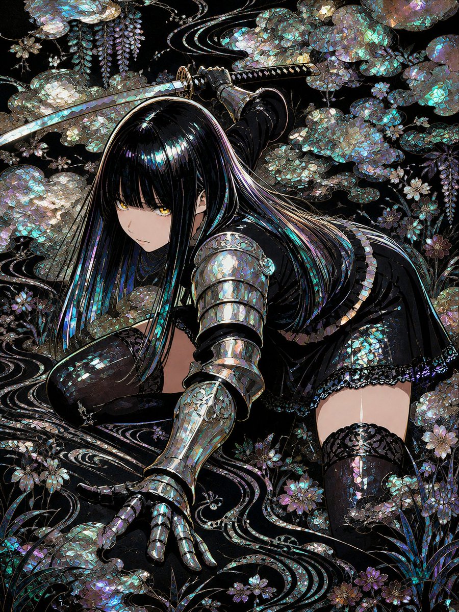 螺鈿細工アート 螺鈿細工スタイル GPT image プロンプト: このイラストを幻想的な螺鈿