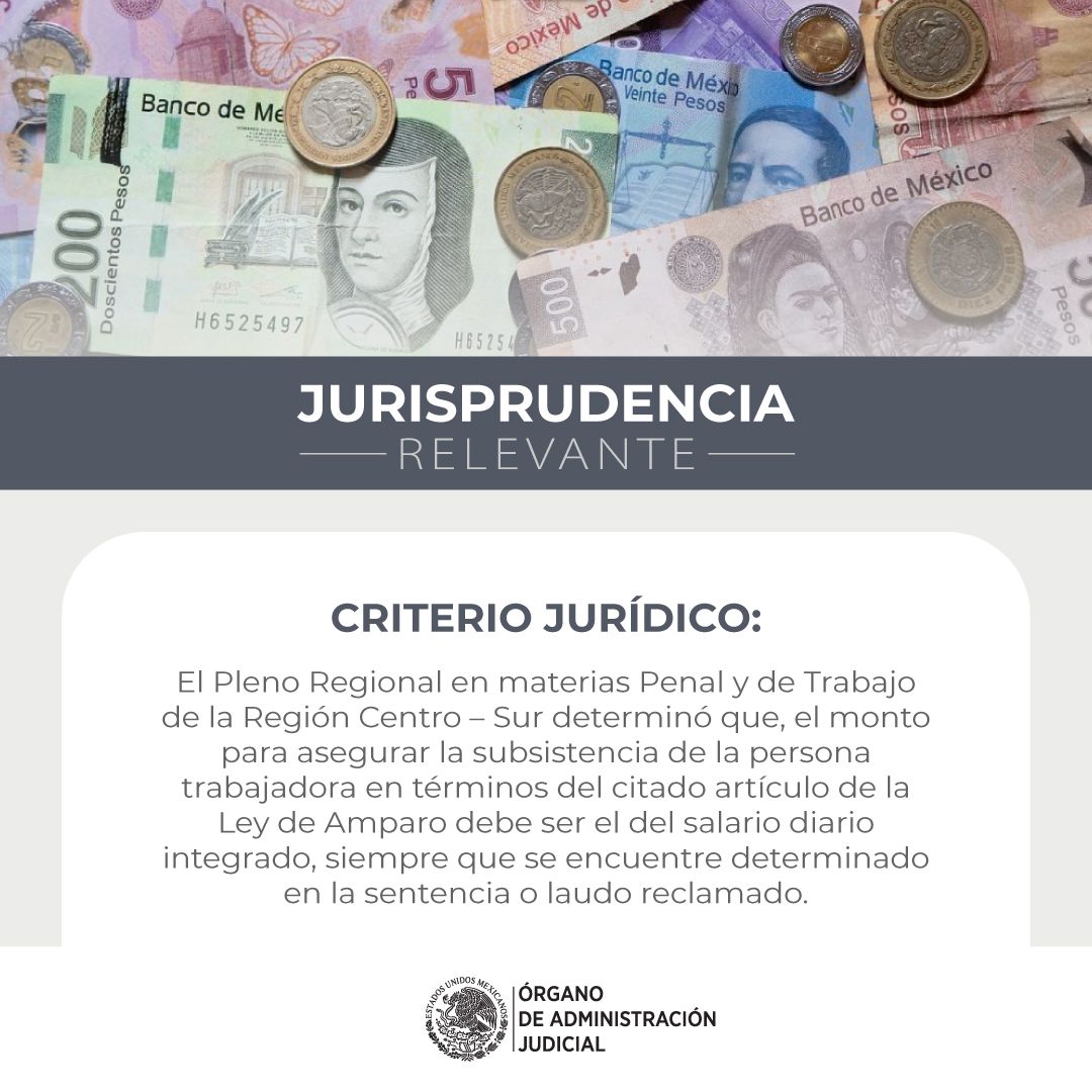 OAJ_Mex's tweet photo. #JurisprudenciaRelevante ⚖️ | El monto para garantizar la subsistencia de la persona trabajadora debe corresponder al salario diario integrado cuando éste se determine en la sentencia o laudo.

➡️ Consulta la jurisprudencia: https://t.co/CndAut5ANJ https://t.co/iuPNHxZLO9
