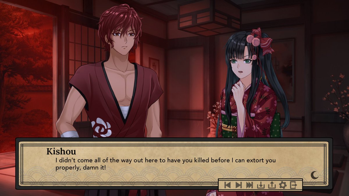 ebihimes's tweet photo. My historical BL visual novel, Beneath the Bleeding Moon, is available in the YaoiJam bundle on Itchio! ❤️✨
It's a story about a crossdressing boy who has to break an ancient curse alongside a quick-talking thief. There's also a lot of boys kissing 🙏✨ https://t.co/QikCDZaJcx
