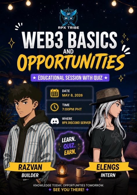 rpxtribe's tweet photo. WEB3 BASICS AND OPPORTUNITIES

Curious about Web3 but don’t know where to start? This is your chance to dive in!

We’re hosting a beginner-friendly educational session designed to break down Web3 into simple, easy to understand concepts. 

• Simple explanations of Web3 fundamentals 
• Real opportunities you can explore even as a   beginner 
• A relaxed and supportive space to ask questions 

💰 100 USDT Prize Pool up for grabs! 

Whether you're just curious or ready to explore new digital opportunities, come join us and learn with RPX Tribe community.

hosted by: @elengs_nft  & @r4zvannnnn 

Tonight! 7:00 PM (PH Time) - ( 11PM UTC )
RPX Discord: https://t.co/2KXUqb0D73