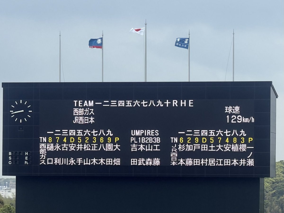 JABA九州大会
JR西日本vs西部ガス スタメン。