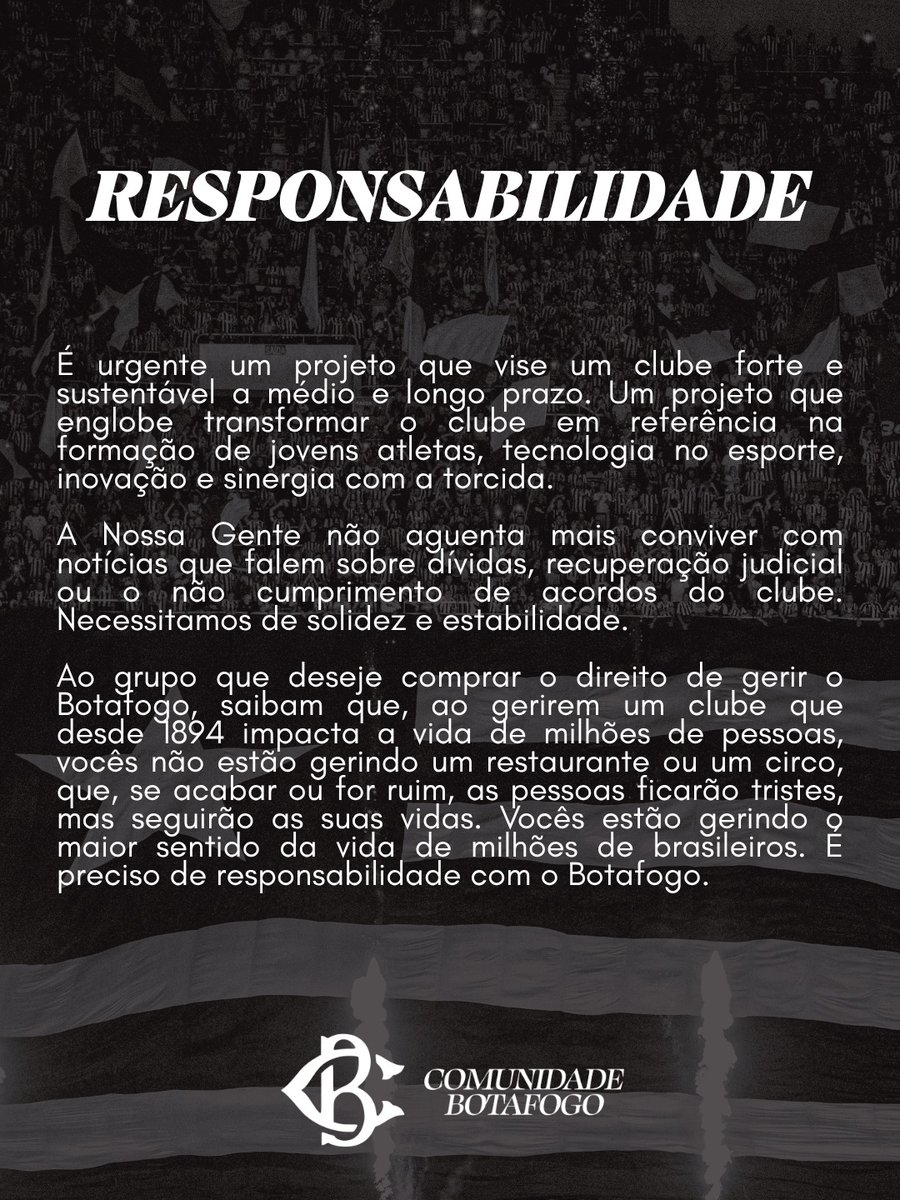 movnfcag's tweet photo. Manifesto em conjunto das organizadas e movimentos do Botafogo.
COMUNIDADE BOTAFOGO https://t.co/f7RQoE3Rpq