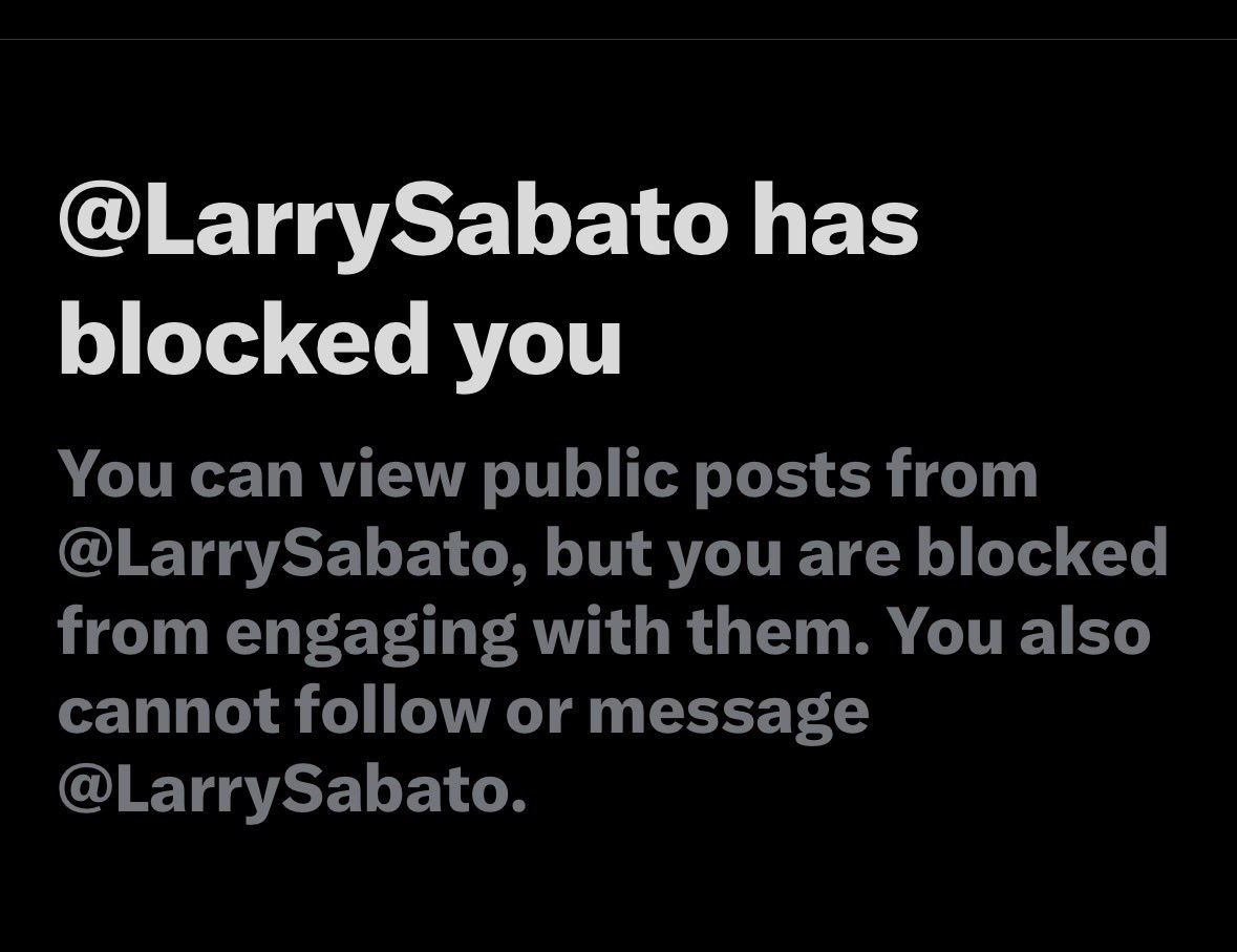 MagaDabaDo's tweet photo. @CvilleBubble No one would knows. 

The taxpayer supported spokesmonkey for the DNC blocks taxpayers who disagree with him. #center4politics #larrysabato #uva https://t.co/i8xol7nuap